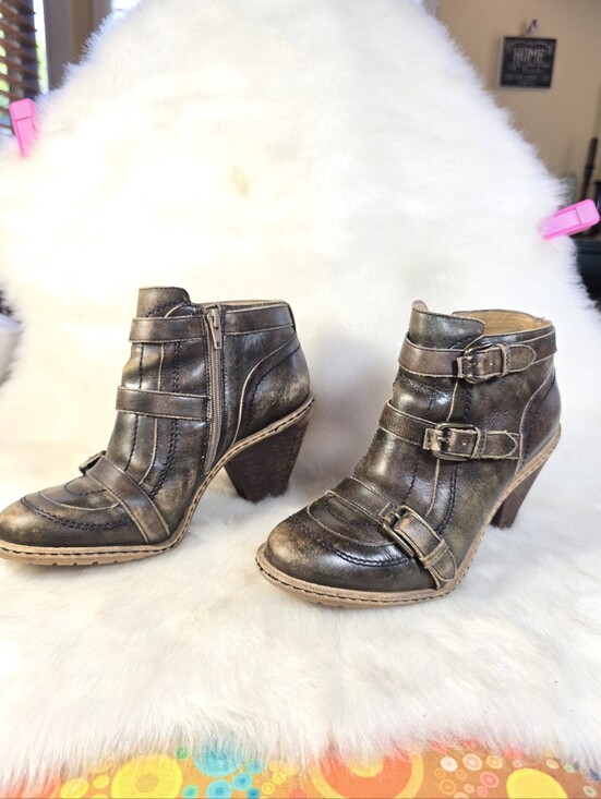 Schuler & Sons Shoes - Schuler & Sons Side Zip Triple Buckle Heel Distressed Ankle Boot